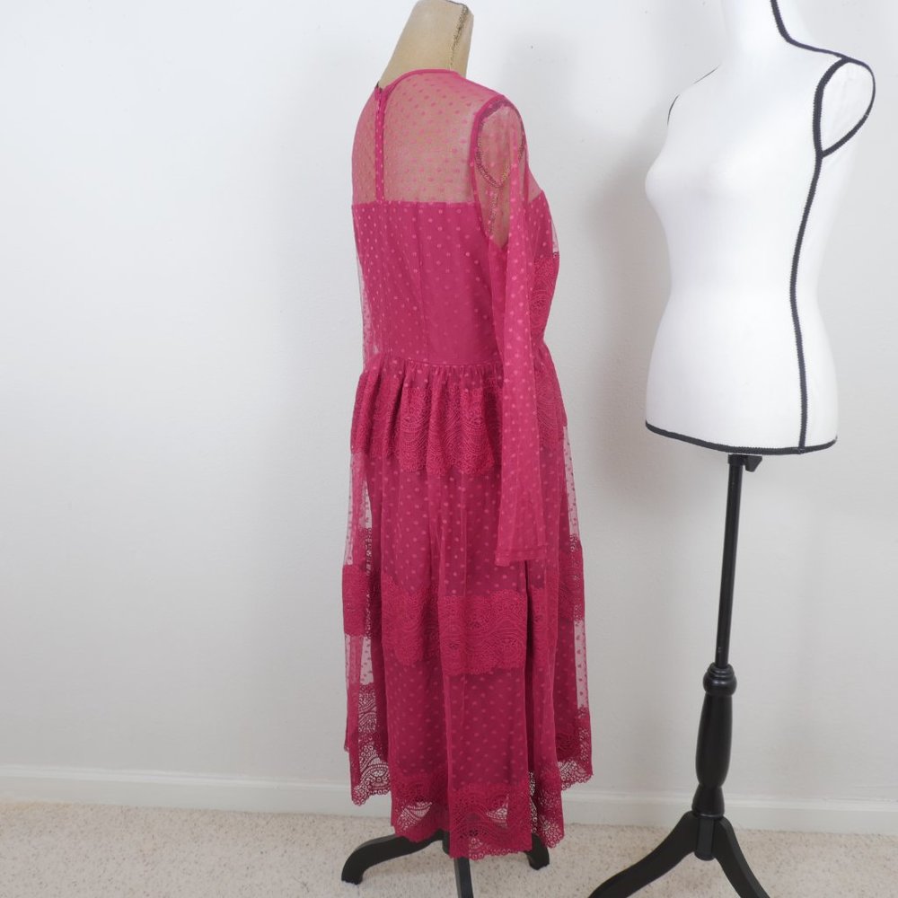 ASOS Wine Lace Sheer Long Sleeve Romantic Bohemian y2k Full Skirt SZ 10 Dress - Picture 6 of 12